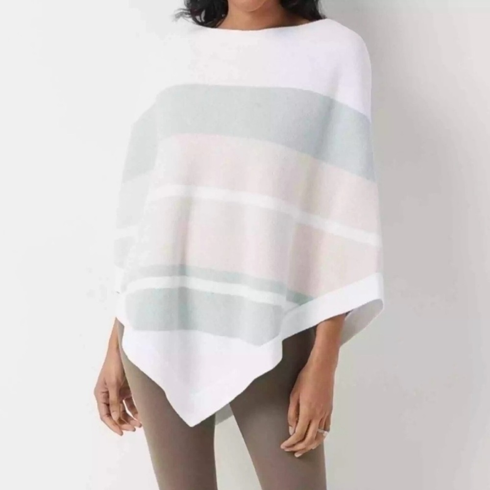 Barefoot Dreams CozyChic Ultra Lite Ocean Breeze Poncho Pink/Mint Green Stripe